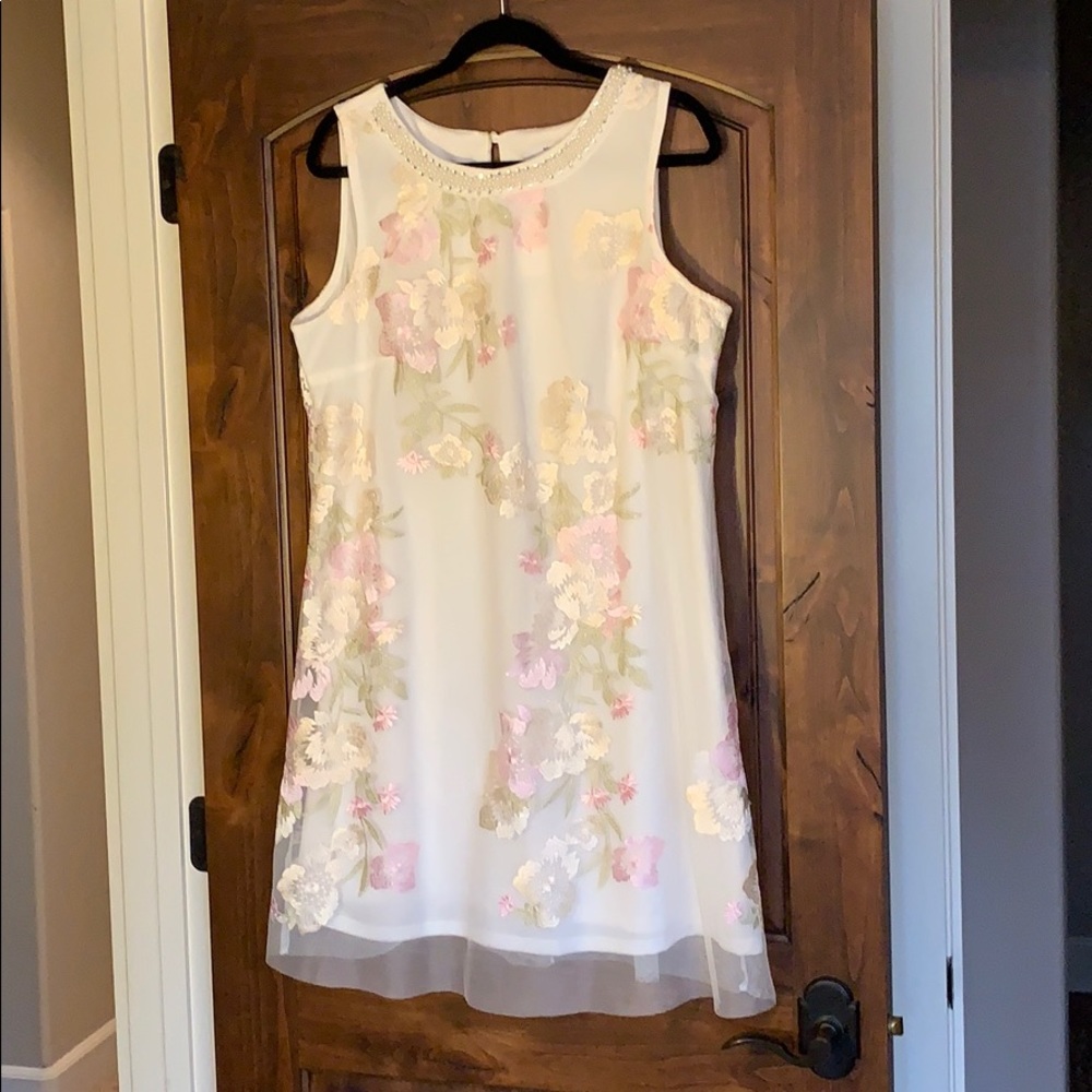 Beaded Organza Trapeze Dress - Petite